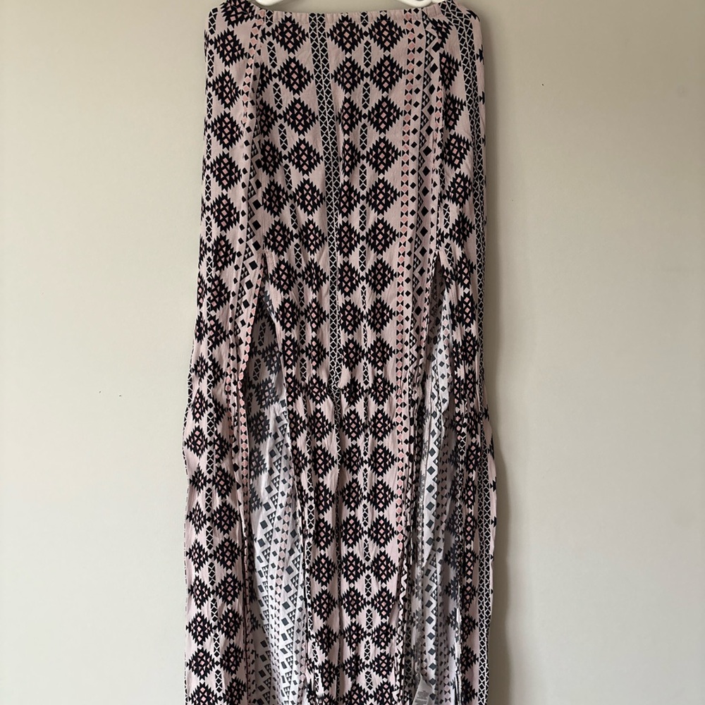 Black and Pink Geometric Maxi Skirt With Slits
